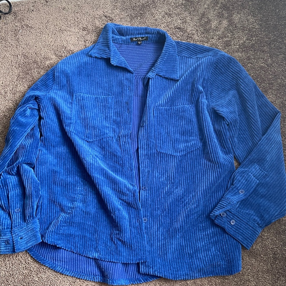 Blue Corduroy Button-Up Shirt